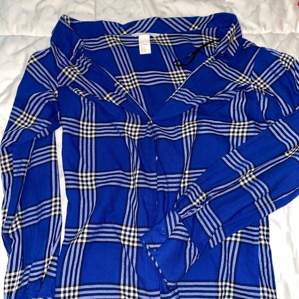 Plaid royal blue off shoulder top